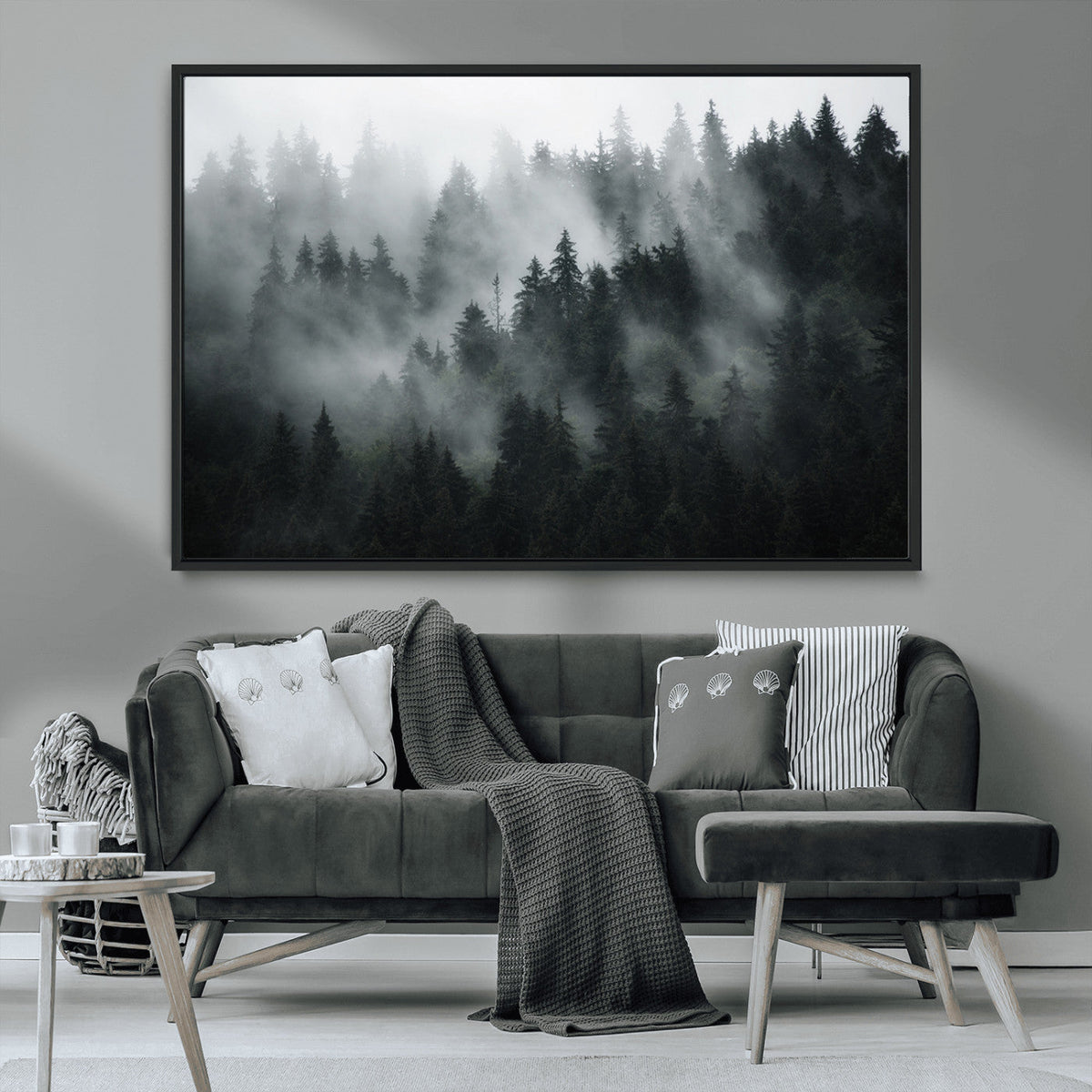 Foggy Forest Wall Art Canvas Print | 3 Panel Large Misty
