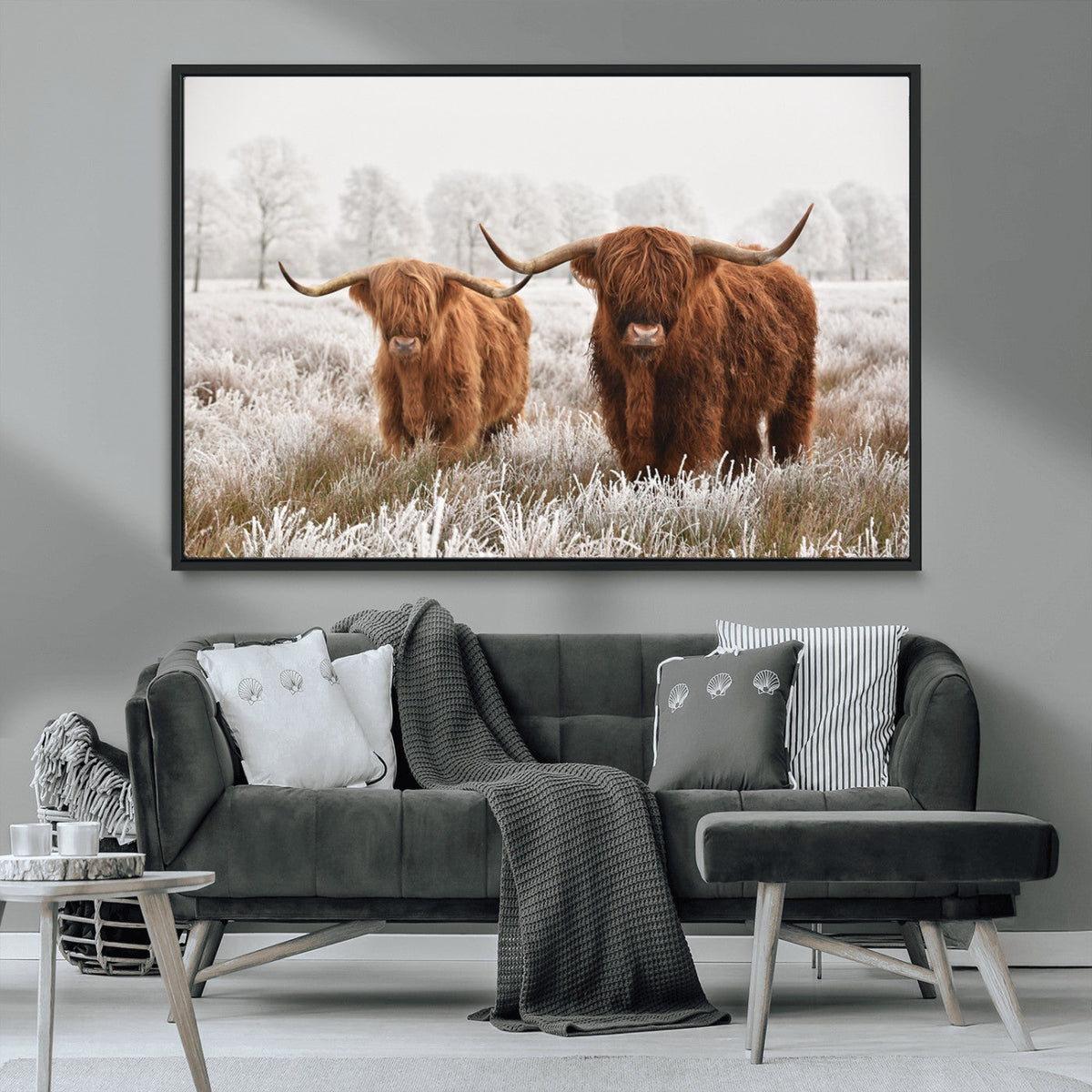 Longhorn Cattle Wall Art Canvas Print, Framed Farmhouse