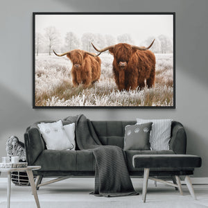 Longhorn Cattle Wall Art Canvas Print, Framed Farmhouse