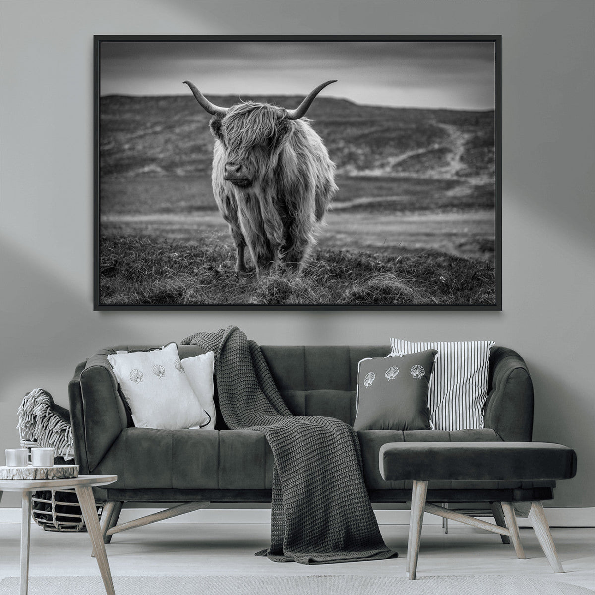 Fluffy Cattle Wall Art Print, Highland Cow Canvas, Framed
