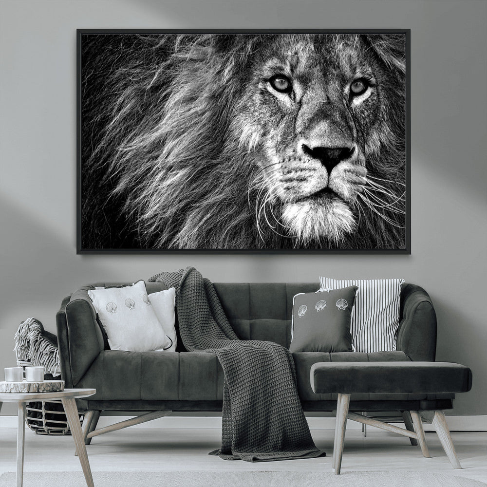 Black and White Lion Canvas Wall Art Print – Wildlife