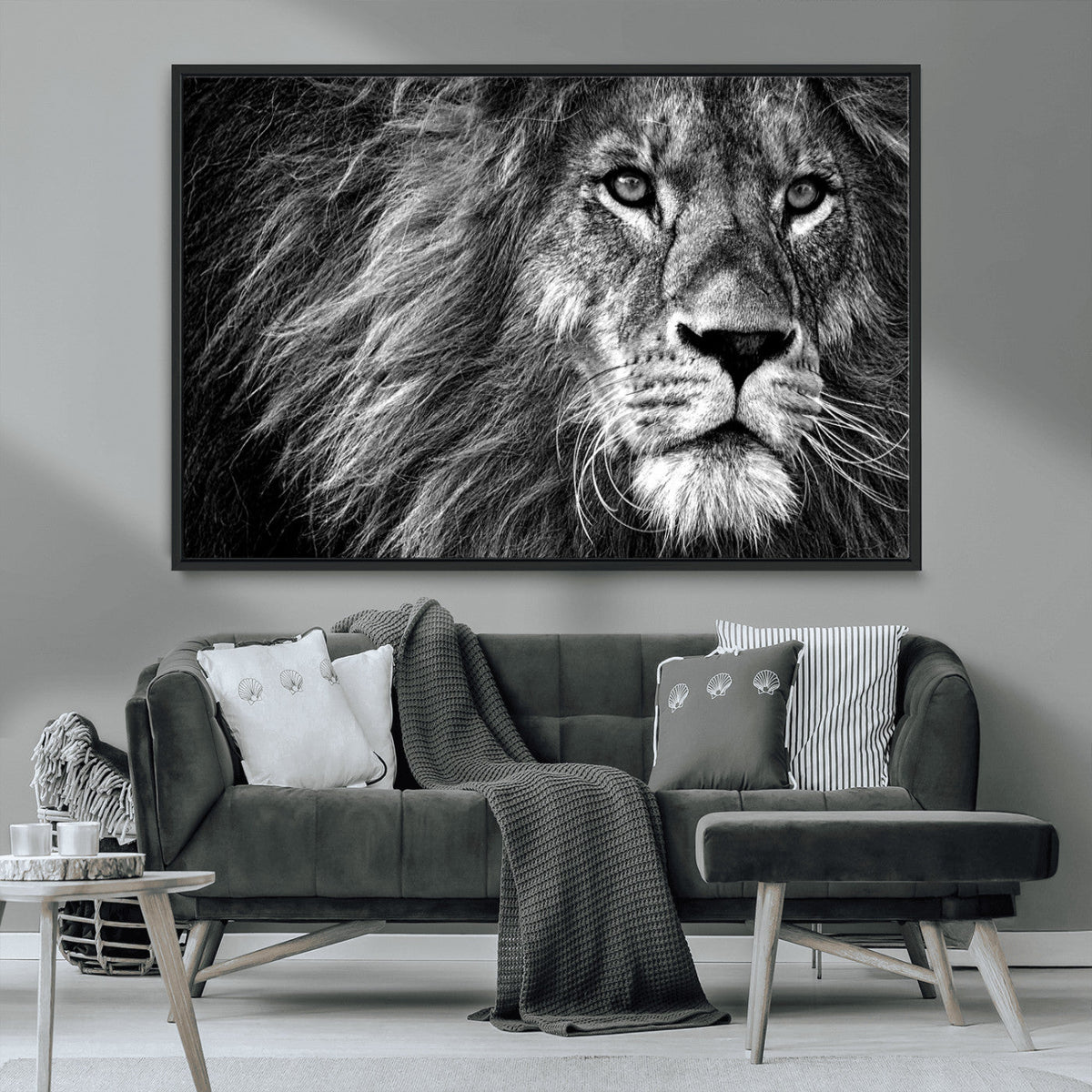 Black and White Lion Canvas Wall Art Print – Wildlife