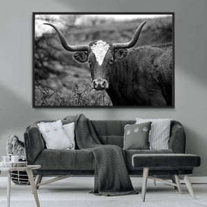 Western Home Wall Art Canvas Print, Framed Texas Longhorn