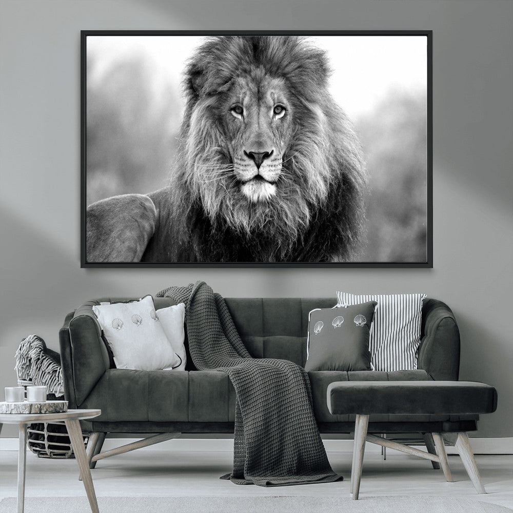 Black and White Lion Canvas Wall Art – Animal Print Artwork