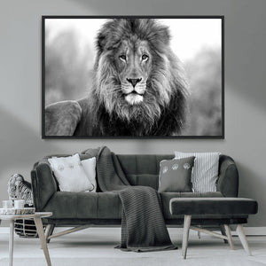 Black and White Lion Canvas Wall Art – Animal Print Artwork