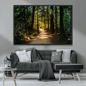 Sunlit Forest Pathway Canvas Print | 3 Panel Large Nature