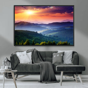 Mountain and Sunset Wall Art Canvas Print