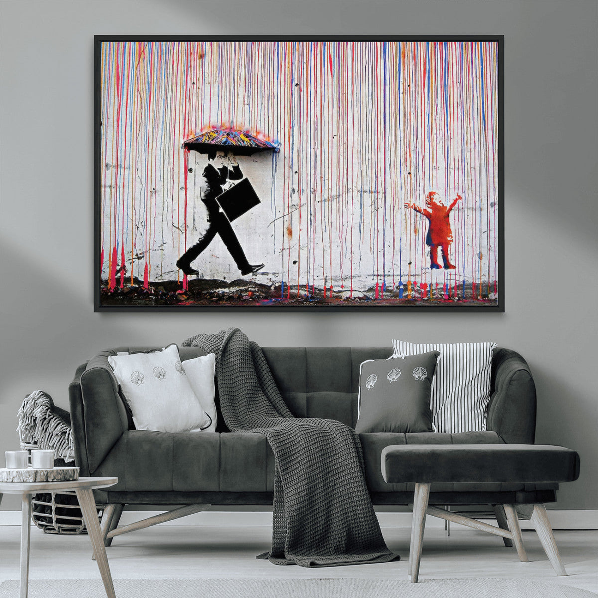Banksy Wall Art Canvas Print, Framed Graffiti Art Picture
