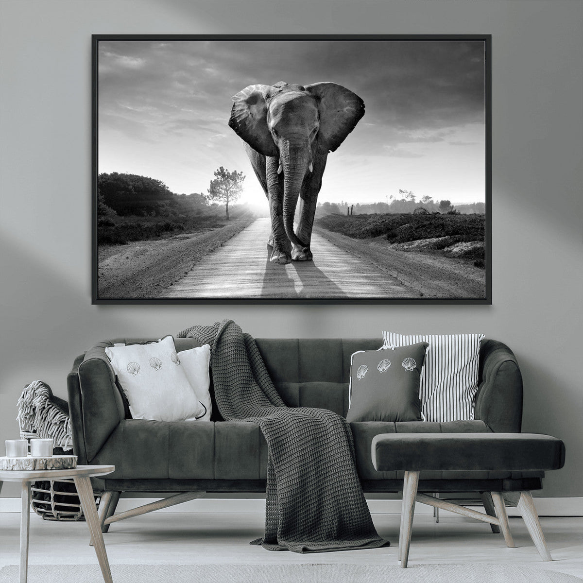 Black and White Elephant Wall Art Canvas Print