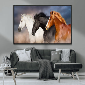 Animal Wall Art Three Horses Farmhouse Art Canvas, Framed