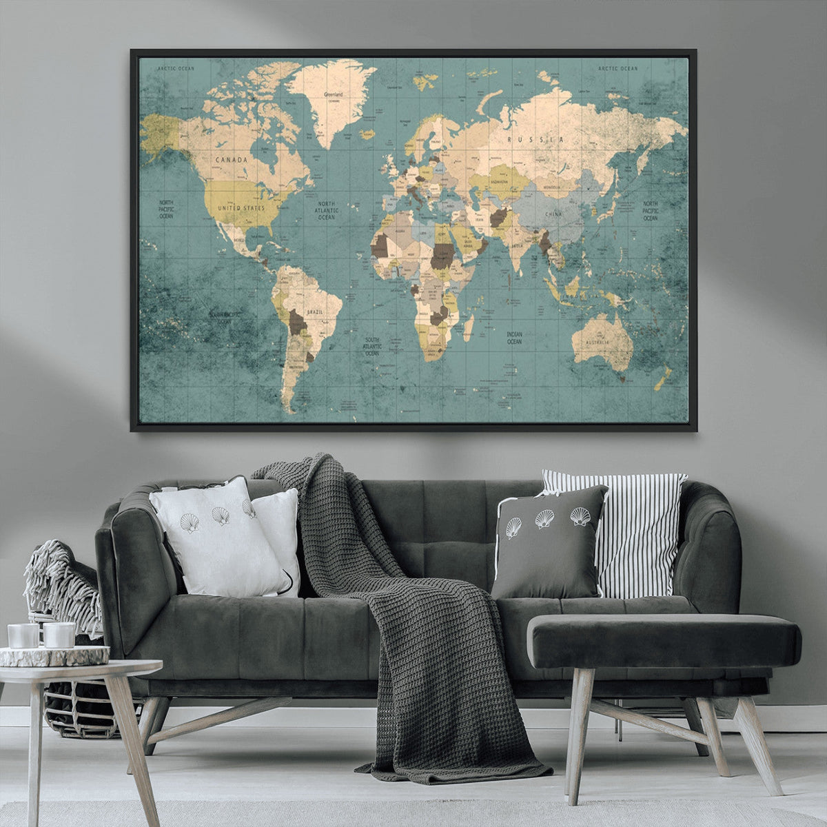 Classic World Map Canvas Print – Framed Vintage Map Wall