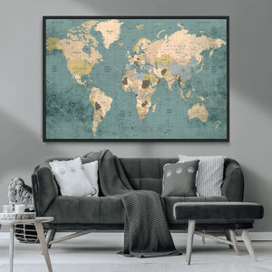 Classic World Map Canvas Print – Framed Vintage Map Wall