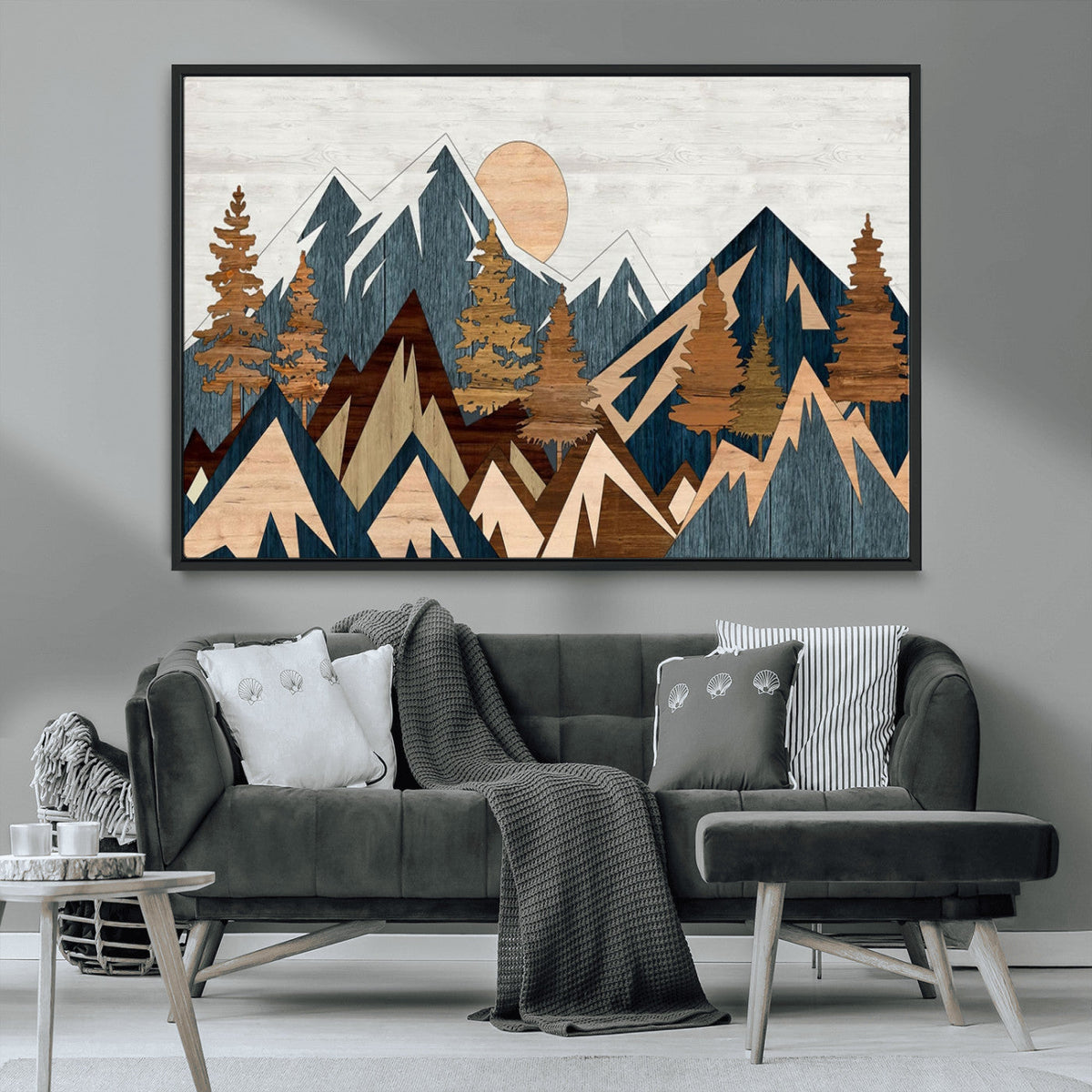 Abstract Wood Panel Effect Mountain Range Top Wall Art