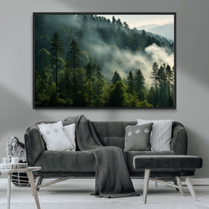Misty Forest Wall Art Premium Canvas Print a Foggy and