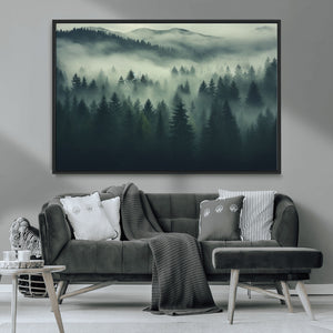 Misty Forest Wall Art Premium Canvas Print a Foggy and