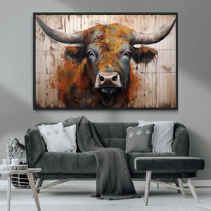 Abstract Bull Highland Cow Canvas Wall Art Print – Vibrant