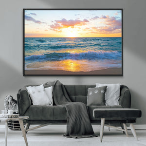 Golden Sunset Over Ocean Waves - Serene Coastal Triptych