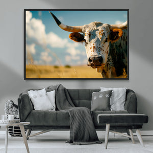 Longhorn in the Prairie - Stunning Ranch-Style Triptych Wall