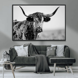 Texas Highland Cow Longhorn Canvas Print - Rustic Farmhouse