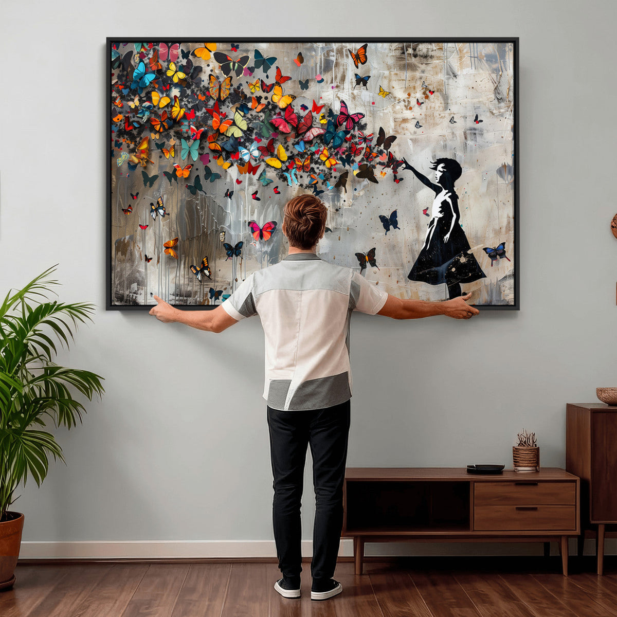 Banksy Wall Art - Banksy Girl and Butterfly Explosion Wall