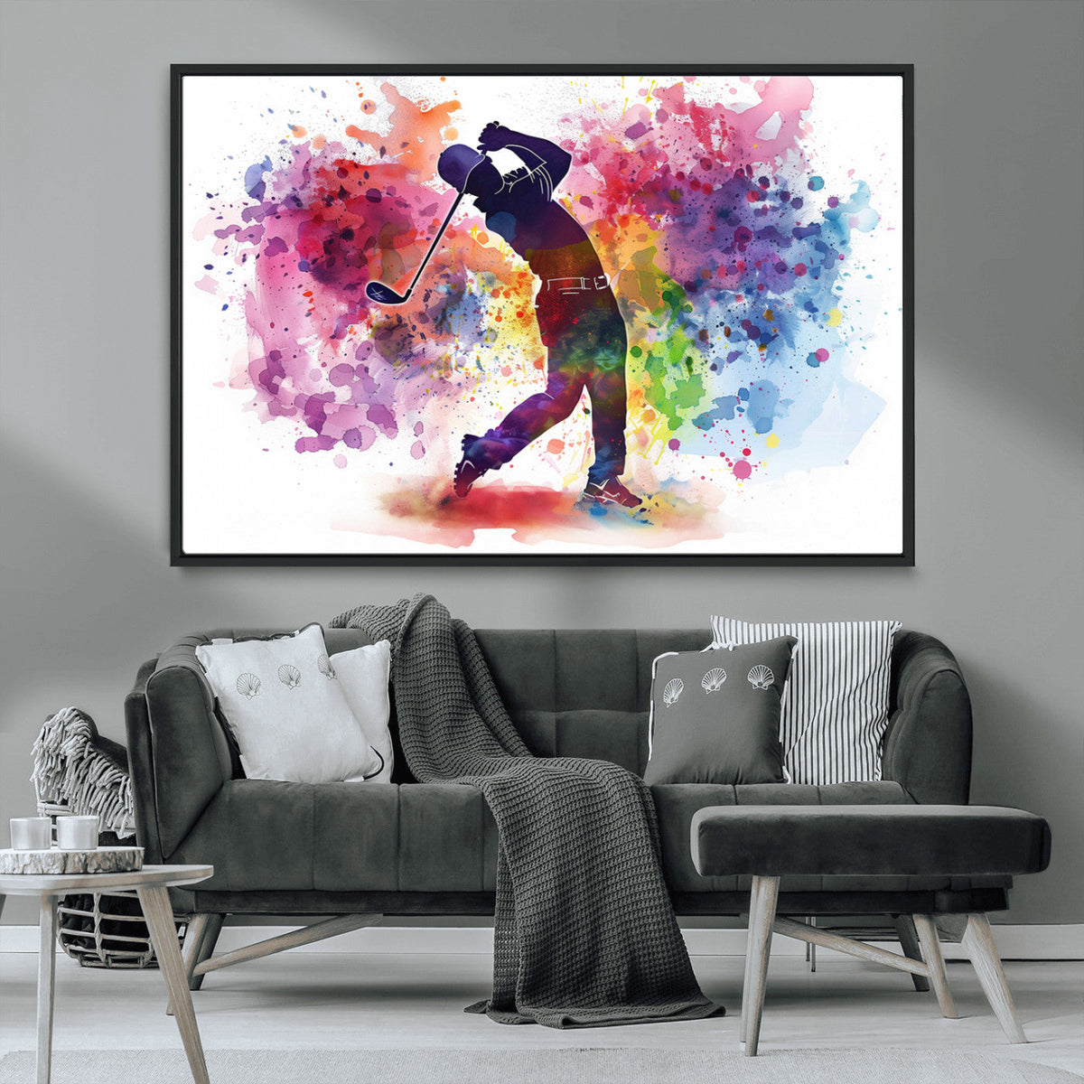 Colorful Golfer Swing Wall Art Canvas Print - Ready to Hang,