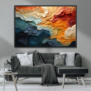 Blue Orange Abstract Wave Wall Art Canvas Print, Framed Blue