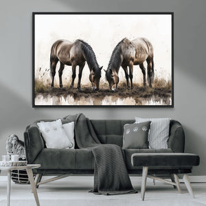 Chines Ink Style Horses Wall Art Canvas Print