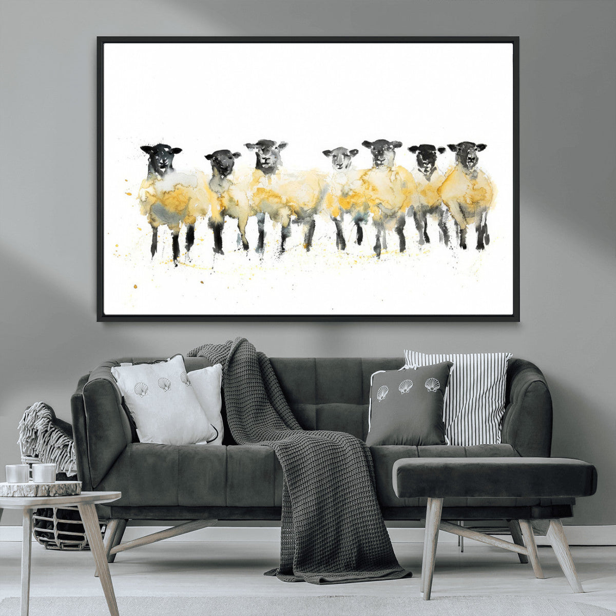 Farmhouse Wall Art Sheep Print | Ready to Hang Framed Canvas