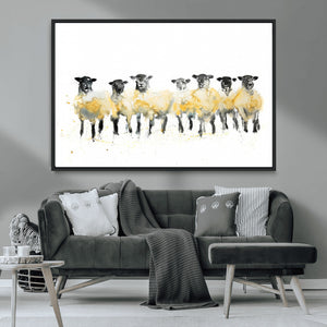 Farmhouse Wall Art Sheep Print | Ready to Hang Framed Canvas