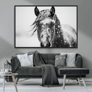 Western Wall Art | Black and White Winter Horse Wall Art |