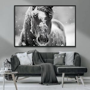 Black and White Horse Winter Wall Art | Ready to Hang and