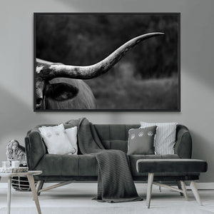 Cow Longhorn Wall Art | Black and White Print | Ready to