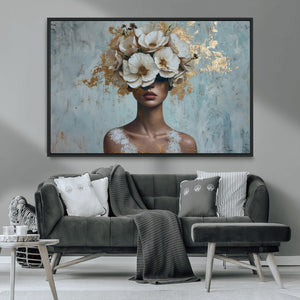 Golden Petal Wall Art - Petal Silhouette Woman Wall Art