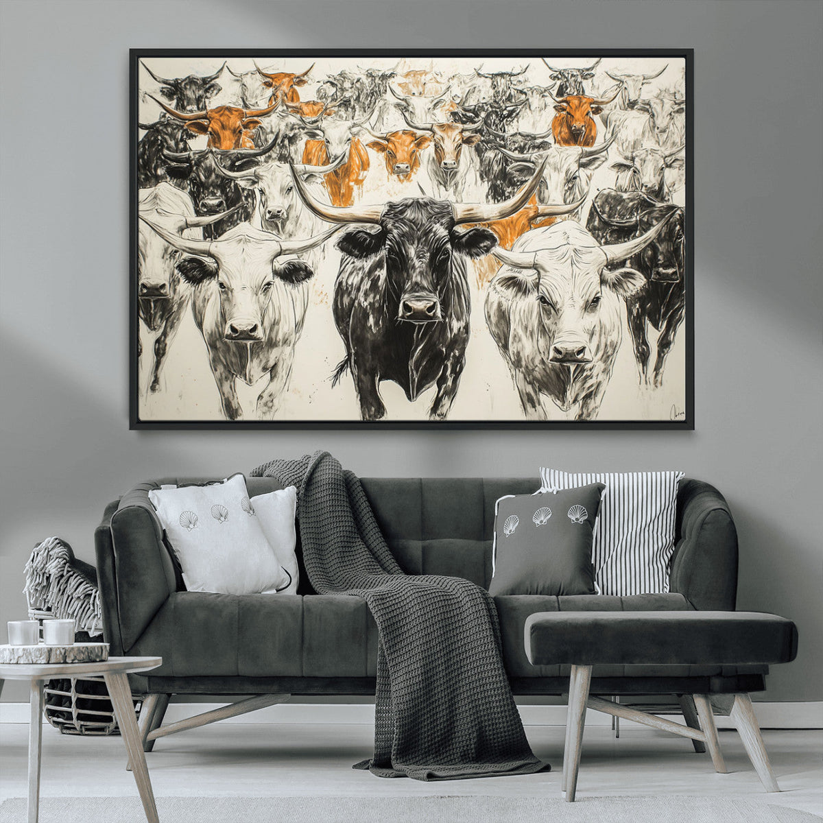 Farmhouse Wall Art | Western Longhorn Cattle Canvas Print |
