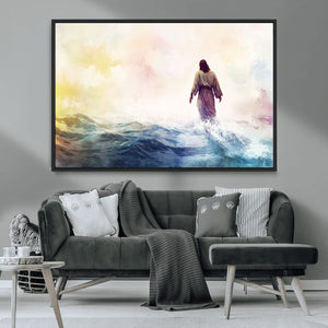 Watercolor Jesus Walking on Water Canvas Print, Christian