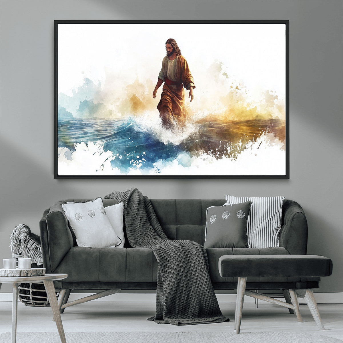 Watercolor Jesus Walking Wall Art Print, Jesus Water Canvas