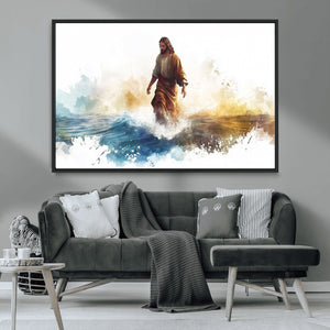 Watercolor Jesus Walking Wall Art Print, Jesus Water Canvas
