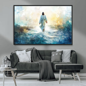 Watercolor Jesus Walking on Water Canvas Print, Christian