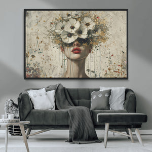 Abstract Floral Women Patel Wall Art Canvas Print