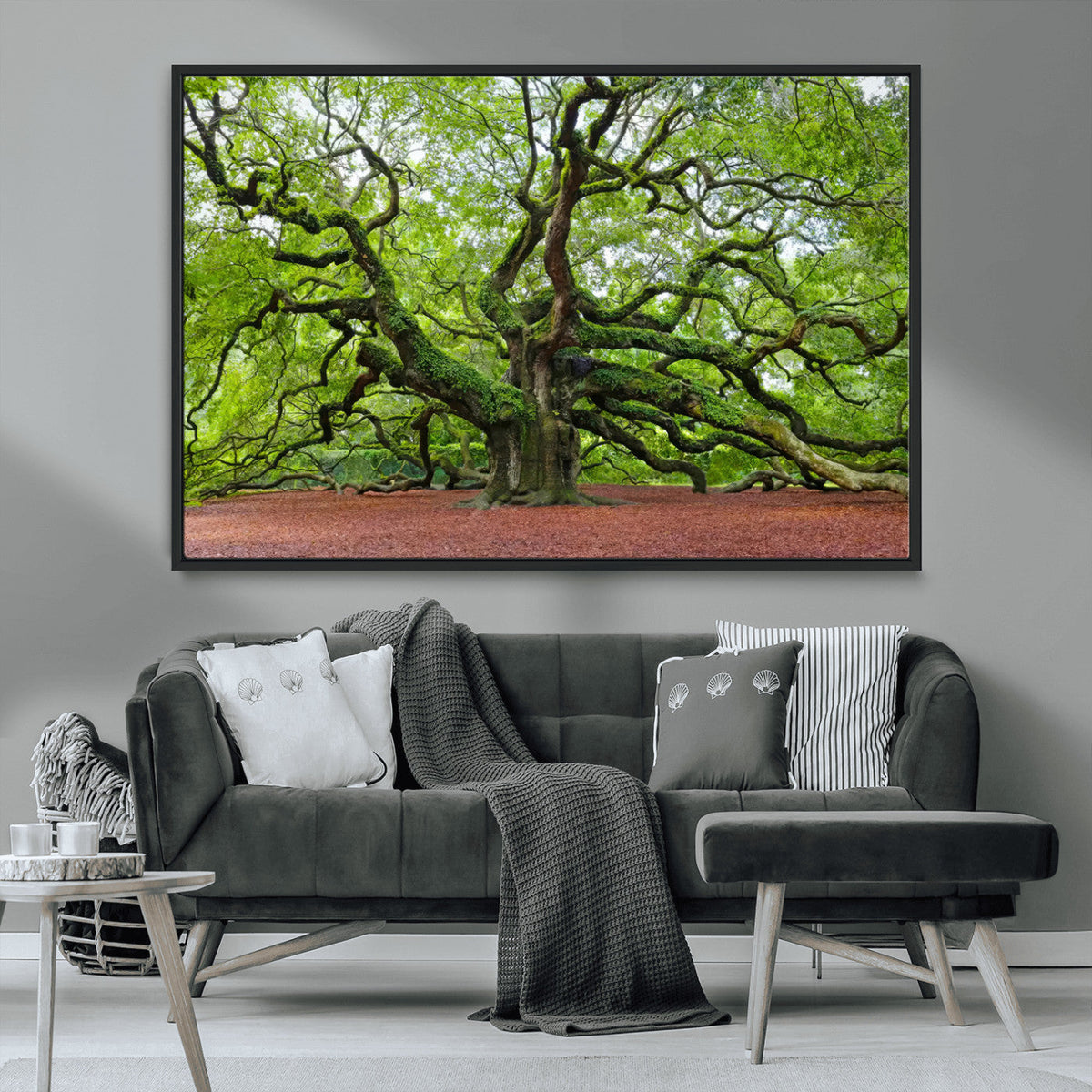 Framed Angel Oak Tree Wall Art - 3-Panel Canvas Prints,