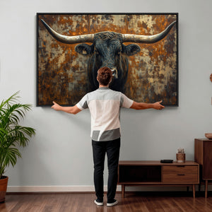 Longhorn Texas Cow Bull Wall Art | Rustic Farmhouse Canvas