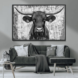 Abstract Longhorn Bull Wall Art Canvas Print - Rustic Texas