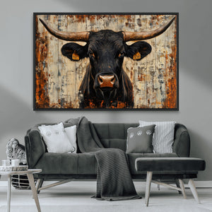 Rustic Texas Artwork Wall Art Canvas Print - Abstract Cow