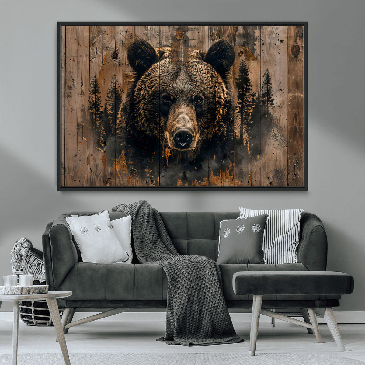 Rustic Grizzly 399 Wall Art | Triptych Canvas Print | Rustic