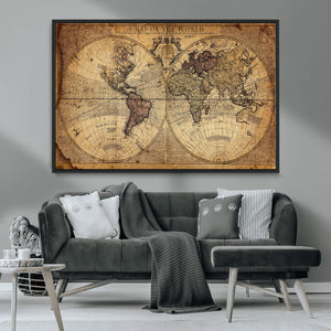 Vintage World Map Wall Art Canvas – Antique Style Push Pin