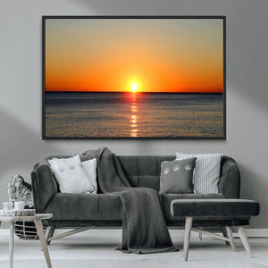 Golden Horizon Sunset Over Ocean Wall Art Canvas Print –