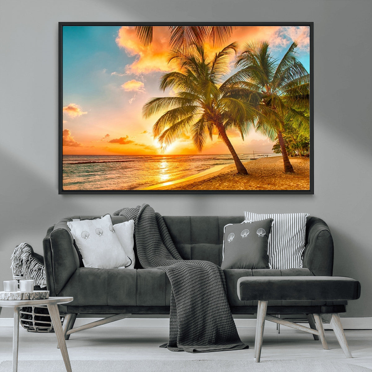 Tropical Sunset Beach Canvas Wall Art Print – Vibrant Palm