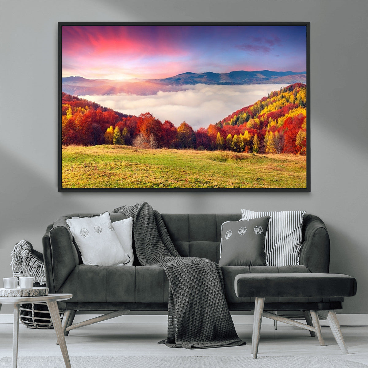 Autumn Mountain Foggy Landscape Wall Art Canvas Print |