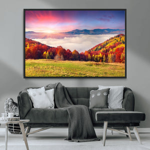 Autumn Mountain Foggy Landscape Wall Art Canvas Print |