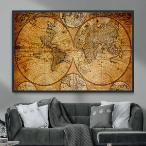 Vintage World Map Canvas Print – Antique Push Pin Travel